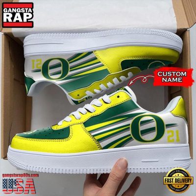 NCAA Custom Name Oregon Ducks Air Force 1 Running Sneakers Shoes
