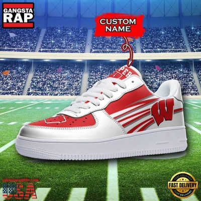 NCAA Custom Name Wisconsin Badgers Air Force 1 Running Sneakers Shoes