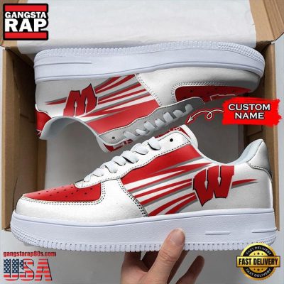 NCAA Custom Name Wisconsin Badgers Air Force 1 Running Sneakers Shoes