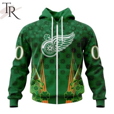 Personalized NHL Detroit Red Wings Full Green Design For St. Patrick's Day Hoodie