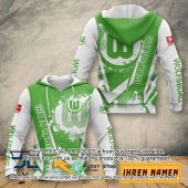 VfL Wolfsburg Custom Name Green White Pullover Hoodie