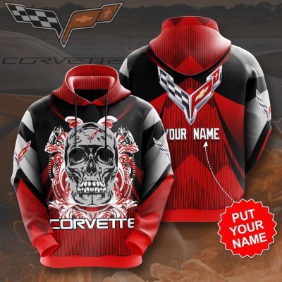 Chevrolet Corvette Skull Custom Name Pullover Hoodie