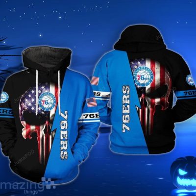 NBA Philadelphia 76ers US Flag Punisher Skull Pullover Hoodie