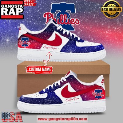 Philadelphia Phillies Gradient Color Air Force 1 Running Sneakers Shoes