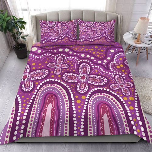 Australia Aboriginal Bedding Set - Dot painting illustration in Aboriginal style Pink Bedding Set Australia Aboriginal Bedding Set - Dot painting illustration in Aboriginal style Pink Bedding Set