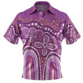Australia Aboriginal Polo Shirt - Dot painting illustration in Aboriginal style Green Polo Shirt