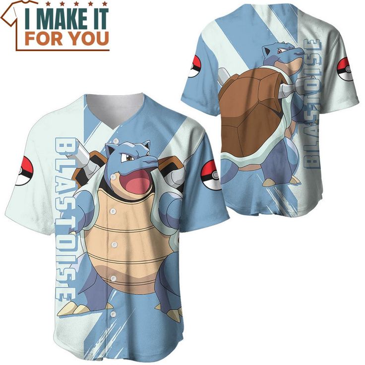 POKEMON Blastoise Blue Baseball Jersey POKEMON Blastoise Blue Baseball Jersey