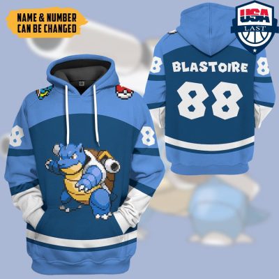 POKEMON Blastoise Custom Name Number Blue Pullover Hoodie