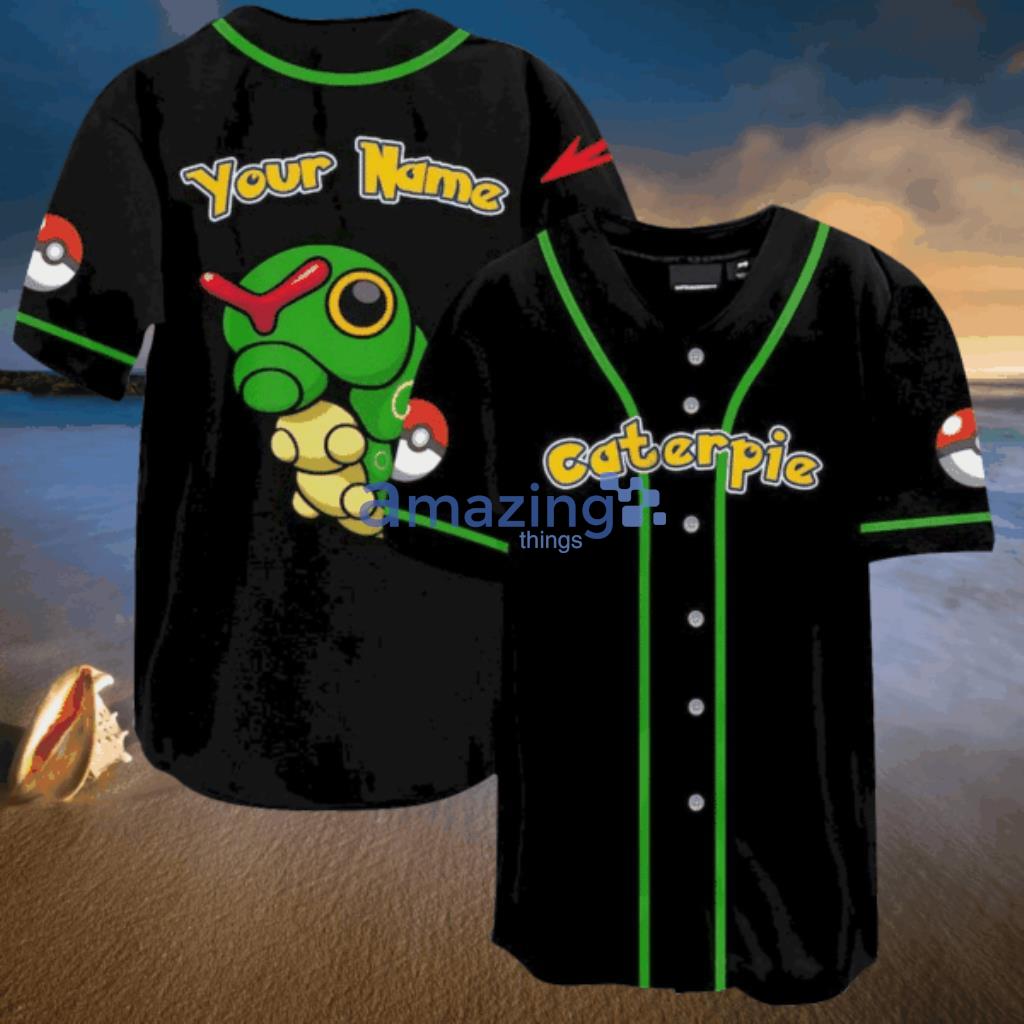 POKEMON Caterpie Custom Name Black Baseball Jersey POKEMON Caterpie Custom Name Black Baseball Jersey