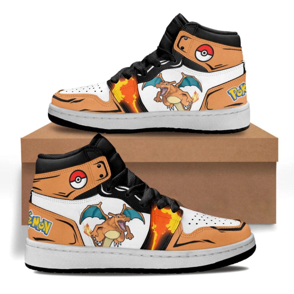 POKEMON Charizard Black Orange Air Jordan 1 High Sneakers POKEMON Charizard Black Orange Air Jordan 1 High Sneakers