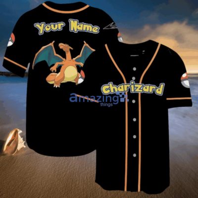 POKEMON Charizard Custom Name Black Baseball Jersey