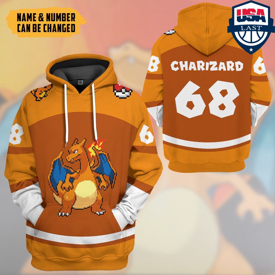 POKEMON Charizard Custom Name Number Sport Style Pullover Hoodie POKEMON Charizard Custom Name Number Sport Style Pullover Hoodie