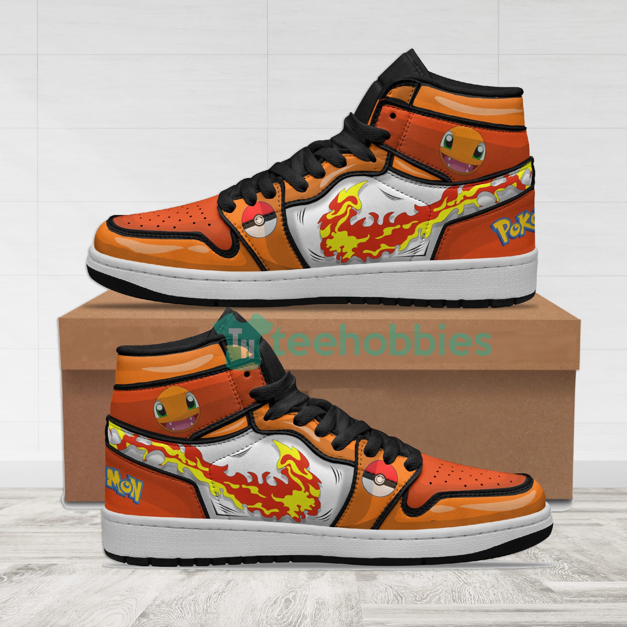 POKEMON Charmander Orange Air Jordan 1 High Sneakers POKEMON Charmander Orange Air Jordan 1 High Sneakers