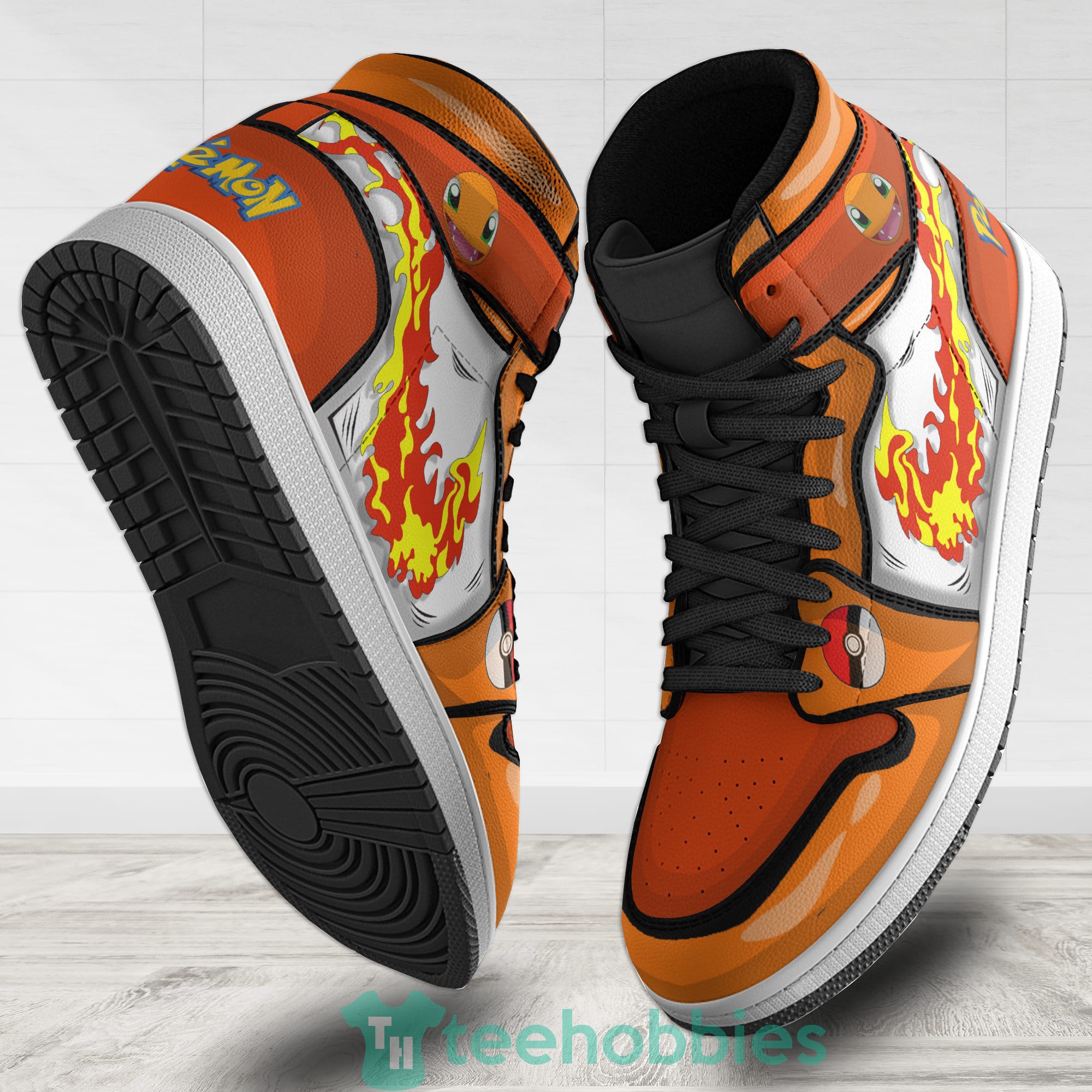 POKEMON Charmander Orange Air Jordan 1 High Sneakers POKEMON Charmander Orange Air Jordan 1 High Sneakers