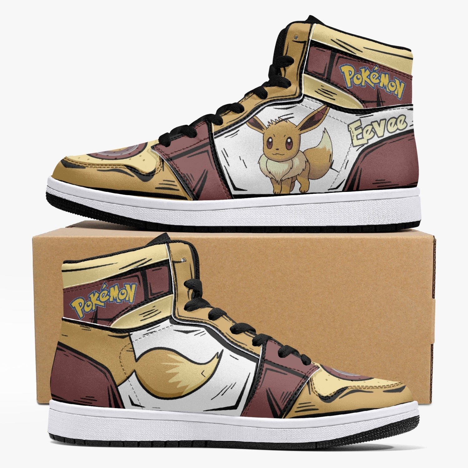 POKEMON Eevee Brown White Air Jordan 1 High Sneakers POKEMON Eevee Brown White Air Jordan 1 High Sneakers