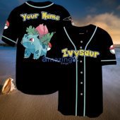 POKEMON Ivysaur Custom Name Black Baseball Jersey