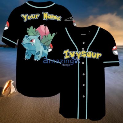 POKEMON Ivysaur Custom Name Black Baseball Jersey