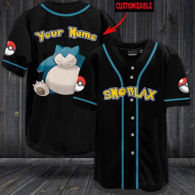 POKEMON Snorlax Custom Name Black Baseball Jersey