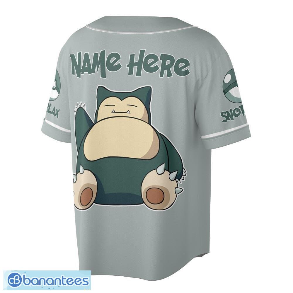 POKEMON Snorlax Custom Name Grey Baseball Jersey POKEMON Snorlax Custom Name Grey Baseball Jersey