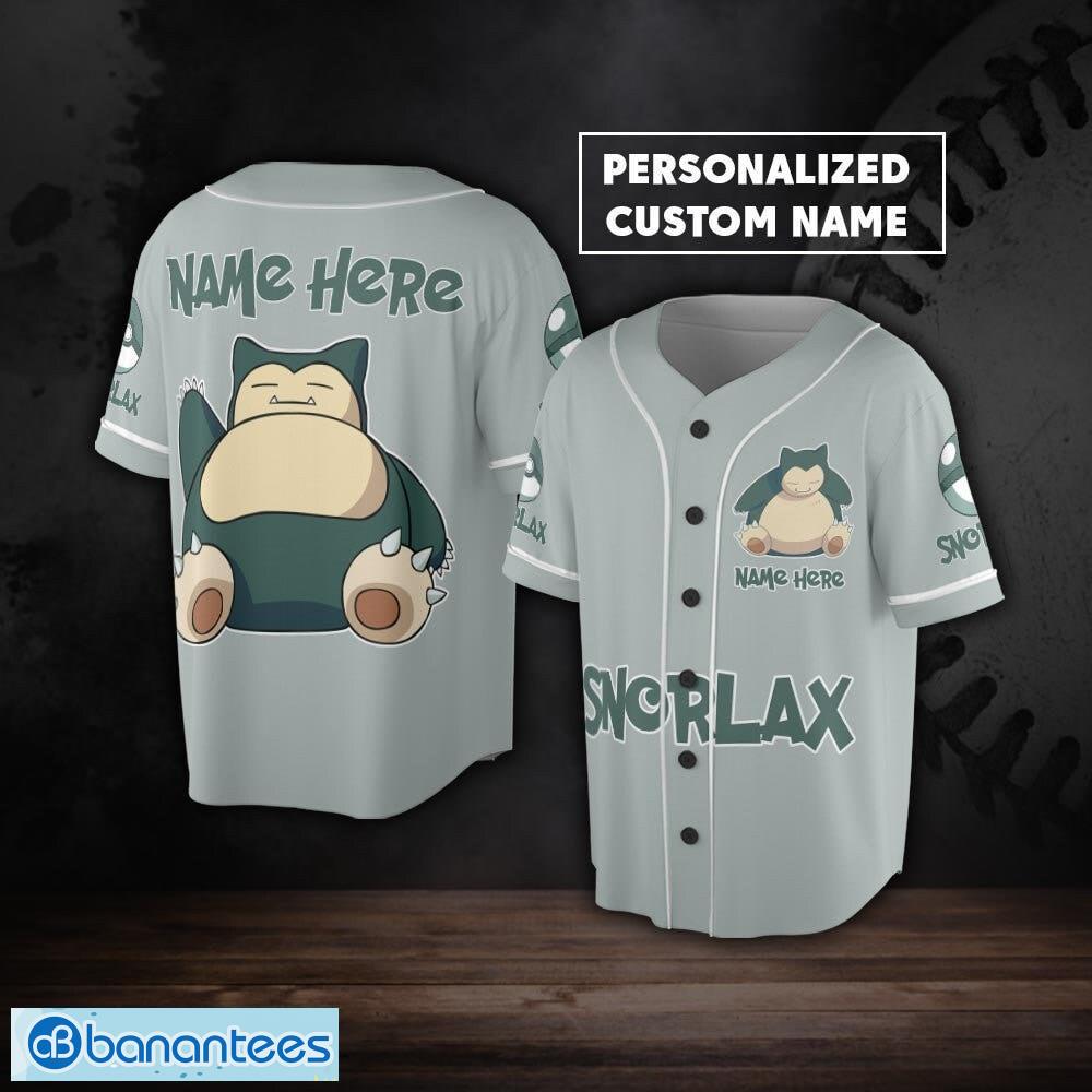 POKEMON Snorlax Custom Name Grey Baseball Jersey POKEMON Snorlax Custom Name Grey Baseball Jersey