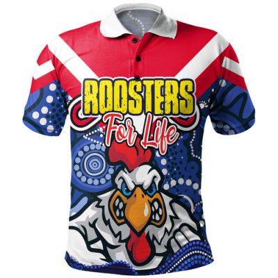 Sydney Roosters Custom Polo Shirt - Sydney Roosters For Life With Aboriginal Style Polo Shirt