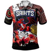 Australia Illawarra and St George Anzac Polo Shirt - Aboriginal Inspired Pattern Anzac Flowers Polo Shirt