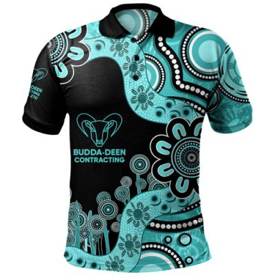 Australia Polo Shirt Aboriginal Indigenous Dot Painting Turquoise