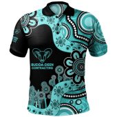(Kids) Australia Polo Shirt Custom Aboriginal Indigenous Dot Painting Turquoise