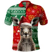 Australia Polo Shirt Aboriginal Dot With Kangaroo Santa Hat Designs