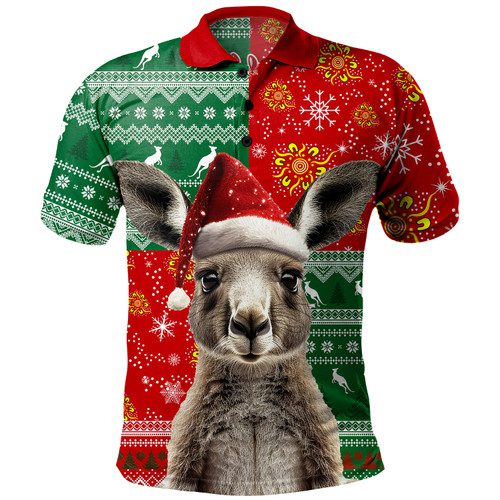 Australia Polo Shirt Aboriginal Dot With Kangaroo Santa Hat Designs Australia Polo Shirt Aboriginal Dot With Kangaroo Santa Hat Designs