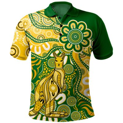 Australia Polo Shirt Aboriginal Dot Design Kangaroo