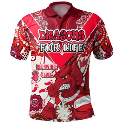 St. George Illawarra Dragons Custom Polo Shirt - St. George Illawarra Dragons For Life With Aboriginal Style Polo Shirt