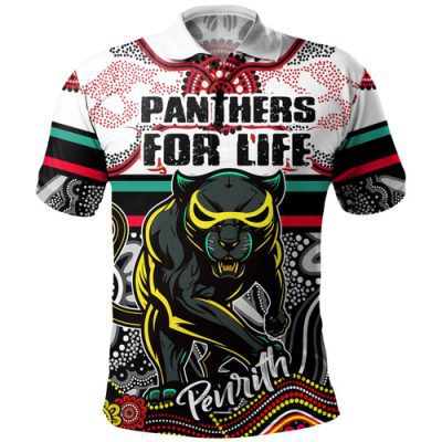 Penrith Panthers Custom Polo Shirt - Penrith Panthers For Life With Aboriginal Style Polo Shirt