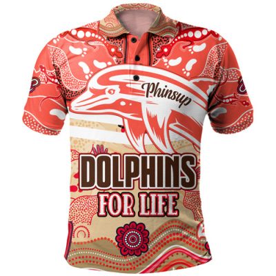 Redcliffe Dolphins Custom Polo Shirt - Redcliffe Dolphins For Life With Aboriginal Style Polo Shirt