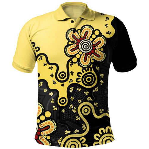 Australia Polo Shirt Aboriginal Style Of Background Yellow Ver.1 Australia Polo Shirt Aboriginal Style Of Background Yellow Ver.1