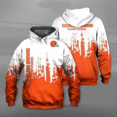 NFL Cleveland Browns White Orange Pullover Hoodie V11