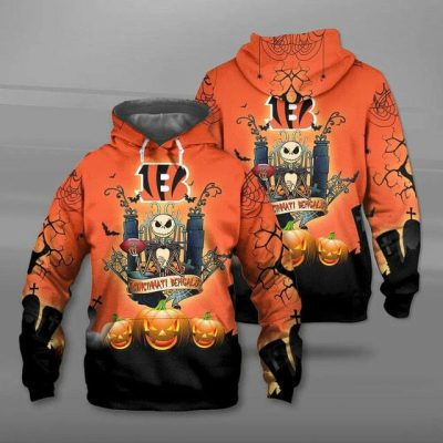NFL Cincinnati Bengals Jack Skellington Halloween Pullover Hoodie