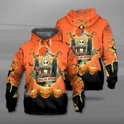 NFL Cleveland Browns Jack Skellington Halloween Pullover Hoodie V3