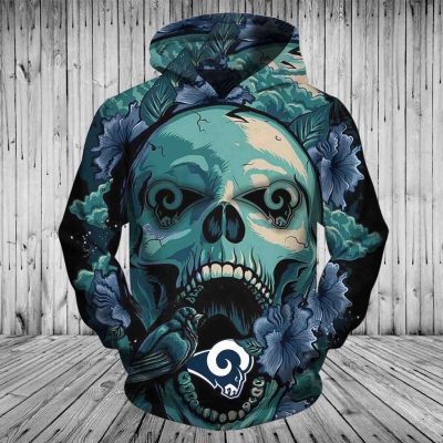 NFL Los Angeles Rams Horror Black Skull Pullover Hoodie V3