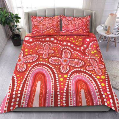 Australia Aboriginal Bedding Set - Dot painting illustration in Aboriginal style Red Bedding Set