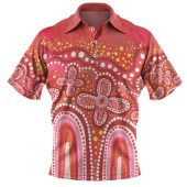 Australia Aboriginal Polo Shirt - Dot painting illustration in Aboriginal style Red Polo Shirt