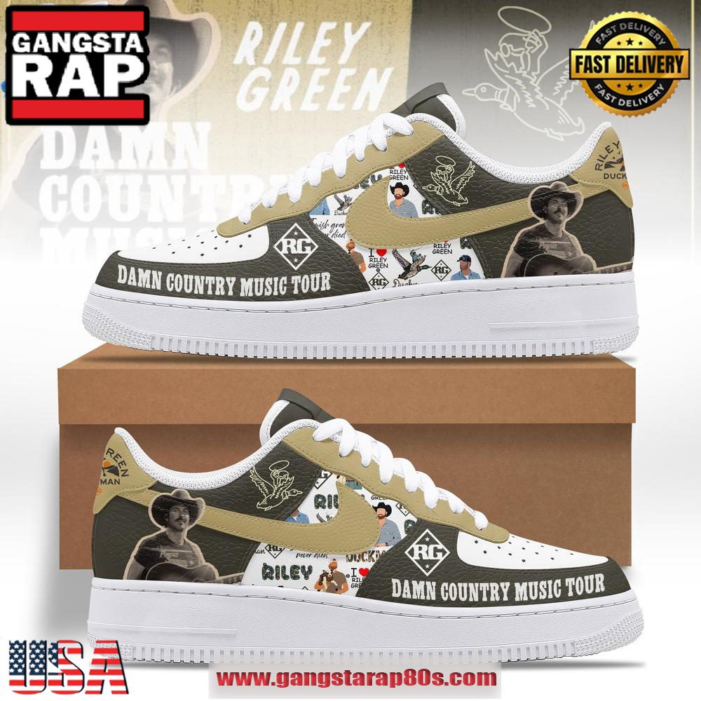 Riley Green Damn Country Music Tour Air Force 1 Running Sneakers Shoes Riley Green Damn Country Music Tour Air Force 1 Running Sneakers Shoes