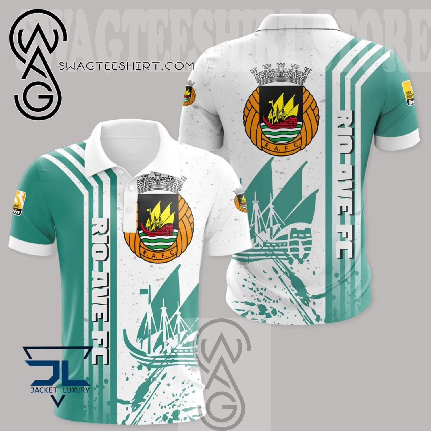 Rio Ave FC White Green Polo Shirt Rio Ave FC White Green Polo Shirt