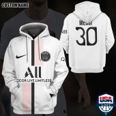 Paris Saint-Germain FC White Pink Pullover Hoodie