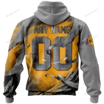NBA Los Angeles Lakers Custom Name Number Golden Gray Skull Pullover Hoodie