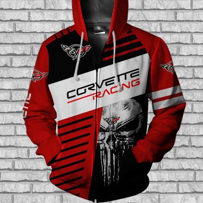 Chevrolet Corvette Skull Red White Pullover Hoodie