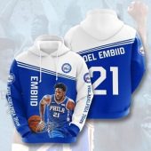 NBA Philadelphia 76ers Blue White Joel Embiid No 21 Pullover Hoodie