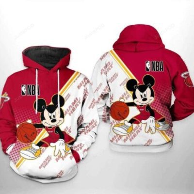 NBA Miami Heat Red White Half Mickey Pullover Hoodie
