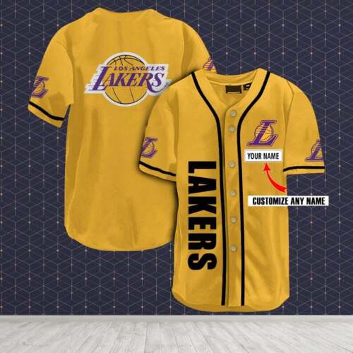 NBA Los Angeles Lakers Custom Name Golden Baseball Jersey NBA Los Angeles Lakers Custom Name Golden Baseball Jersey