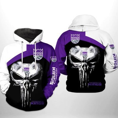 NBA Sacramento Kings Purple Black Punisher Skull Pullover Hoodie